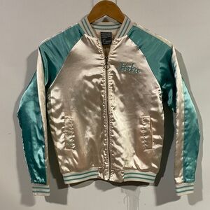 Spirited away Satin Bomber Jacket - Cream and Teal